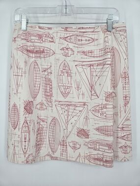 Ann Taylor Cream Mini Skirt with Red Nautical Sketch Print Vintage Size 10 6742